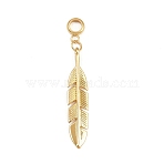 Brass European Dangle Charms, Leaf Large Hole Pendants, with 201 Stainless Steel Tube Bails, Real 18K Gold Plated, 43mm, Hole: 4mm(PALLOY-JF04457)
