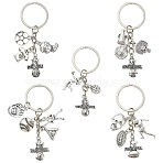 5Pcs Alloy Keychain, with Iron Findings, Antique Silver & Platinum, 7~7.8cm, 5pcs/set(KEYC-CJ00006)