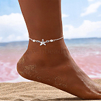 1Pc Starfish Alloy & Plastic Pearl Anklets, Cable Chains Anklets for Women, Silver, 9-1/2 inch(240mm)(AJEW-LP0007-56)