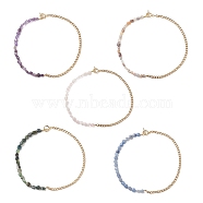 Mixed Natural Gemstone Beaded Necklaces, 304 Stainless Steel Cuban Chains Choker Necklace with Toggle Clasps for Women, 16~16-1/8 inch(40.6~41cm)(NJEW-JN04156)