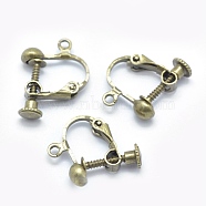 Brass Screw On Clip-on Earring Findings, Spiral Ear Clip, For Non-Pierced Ears, Nickel Free, Antique Bronze, 18x14x3mm, Hole: 1.6mm(KK-L164-01AB-NF)