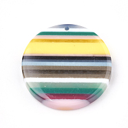 Resin Pendants, Flat Round, Colorful, 34.5x6mm, Hole: 1mm(CRES-T008-06)