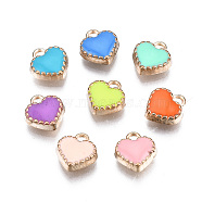 Alloy Enamel Charms, Heart, Light Gold, Mixed Color, 8x7.50x2.50mm, Hole: 1.5mm(ENAM-Q033-51)