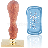 Wax Seal Stamp Set, Sealing Wax Stamp Solid Brass Head,  Wood Handle Retro Brass Stamp Kit Removable, for Envelopes Invitations, Gift Card, Rectangle, Floral Pattern, 9x4.5x2.3cm(AJEW-WH0214-054)