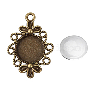 Pendant Making Sets, with Alloy Pendant Cabochon Settings and Glass Cabochons, Flower, Nickel Free, Antique Bronze, Tray: 12mm, 30x21x3mm, Hole: 2mm, 11.5~12x4mm(DIY-X0288-13AB-NF)