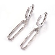 Brass Leverback Earrings, with Cubic Zirconia, Oval, Clear, Platinum, 39mm, Pin: 1mm(EJEW-E234-01P)