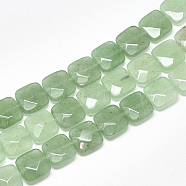 Natural Green Aventurine Beads Strands, Faceted, Square, 12x12x4.5~5mm, Hole: 1mm, about 17pcs/strand, 8.0''(G-S357-D02-05)