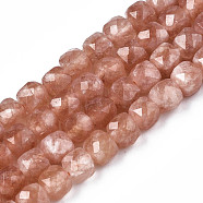 Natural Quartz Beads Strands, Dyed, Faceted, Cube, Dark Salmon, 5.5x6x6mm, Hole: 1mm, about 61~62pcs/Strand, 12.99 inch~13.19 inch(33cm~33.5cm)(G-S359-376M)