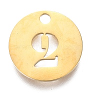 304 Stainless Steel Pendants, Cut-Out, Hollow, Flat Round with Number, Golden, Num.2, 19x1.5mm, Hole: 2.5mm(X-STAS-F233-02-G)