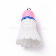 Sport Ball Theme Opaque Resin Pendants, Badminton Charms, with Platinum Plated Iron Loops, Pearl Pink, 37.5x26mm, Hole: 2mm(RESI-F039-01A)