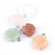 Shell Shape Natural & Synthetic Mixed Stone Pendants, with Platinum Tone Brass Findings, 22~25x20~22x8~10mm, Hole: 2x6mm(G-Q449-25)