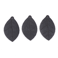 PU Leather Pendants, Leaf, Black, 23x13x0.5mm, Hole: 0.8mm(X-FIND-T020-068A)