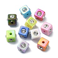 Opaque Acrylic Beads, with Rhinestone, AB Color, Cube, Mixed Color, 14x17x17mm, Hole: 3.7mm(OACR-E033-36)