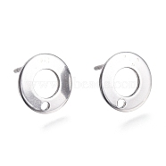 201 Stainless Steel Stud Earring Findings, with 304 Stainless Steel Pins, Ring, Stainless Steel Color, 10.5x1mm, Hole: 1.4mm, Pin: 0.8mm(STAS-K212-04P)