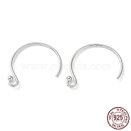 Rhodium Plated 925 Sterling Silver Earring Hooks, Circle Ball End Ear Wire, with S925 Stamp, Real Platinum Plated, 21 Gauge, 16.5mm, Hole: 1.2mm, Pin: 0.7mm(STER-E068-05P)