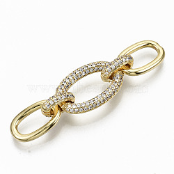 Brass Micro Pave Clear Cubic Zirconia Links Connectors, Cadmium Free & Nickel Free & Lead Free, Oval, Real 16K Gold Plated, 45mm(KK-S061-45G-NR)