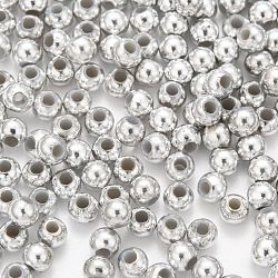 Plating Plastic Acrylic Round Beads, Silver Plated, 4mm, Hole: 1mm(X-PACR-L003-4mm-S)