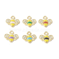 Golden Plated Alloy Enamel Charms, with Rhinestone, Bee Charm, Mixed Color, 12.5x14.5x2.5mm, Hole: 1.8mm(ENAM-G212-18G)