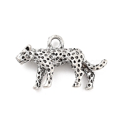 Tibetan Style Alloy Charms, Leopard, Antique Silver, 14x24x4mm, Hole: 2mm(FIND-G077-02AS)