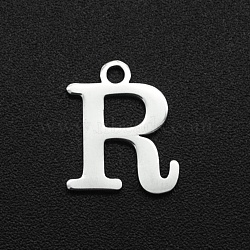 201 Stainless Steel Charms, Laser Cut, Letter, Stainless Steel Color, Letter.R, 12x10x1mm, Hole: 1.5mm(STAS-N090-LA060-R)