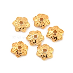 925 Sterling Silver Bead Caps, 6-Petal, Flower, Real 18K Gold Plated, 4.5x4.5x1mm, Hole: 1mm(STER-U002-06A-G)