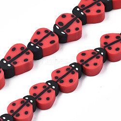 Handmade Polymer Clay Bead Strands, Ladybug, Red, 8~12x7.5~10x4~5mm, Hole: 1.5~2mm, about 38~40pcs/strand, 14.17 inch~15.35 inch(36~39cm)(CLAY-SZ0001-95B)