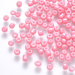 6/0 Baking Paint Glass Round Seed Beads, Pink, 4~5x3~4mm, Hole: 1~2mm, about 4500pcs/pound(SEED-S036-01C-04)