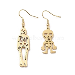 304 Stainless Steel Dangle Earrings, Skull, Golden, 45~60x11.5~14.5mm(EJEW-P271-07G)