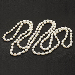 Natural Pearl Beads Necklaces, Rice, Beige, 63.3 inch(161cm)(NJEW-F144-03-01)