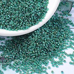 MIYUKI Round Rocailles Beads, Japanese Seed Beads, 11/0, (RR1017) Silverlined Emerald AB, 2x1.3mm, Hole: 0.8mm, about 1111pcs/10g(X-SEED-G007-RR1017)
