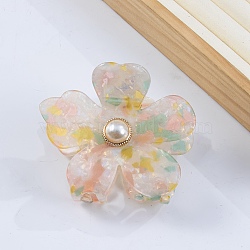 PVC Claw Hair Clips for Women, with Plastic Beads, Flower, Gold, 67x77x51mm(PW-WG52054-03)