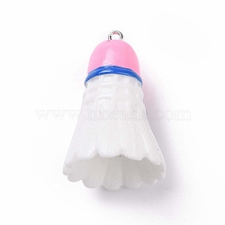 Sport Ball Theme Opaque Resin Pendants, Badminton Charms, with Platinum Plated Iron Loops, Pearl Pink, 37.5x26mm, Hole: 2mm(RESI-F039-01A)