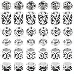 120Pcs 6 Style Tibetan Style Alloy Beads, Large Hole Beads, Cadmium Free & Lead Free, Mixed Shape, Antique Silver, 7.5~10.5x5~8.5mm, Hole: 1.5~5.5mm, 20pcs/style(TIBE-NB0001-21)