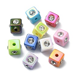 Opaque Acrylic Beads, with Rhinestone, AB Color, Cube, Mixed Color, 14x17x17mm, Hole: 3.7mm(OACR-E033-36)