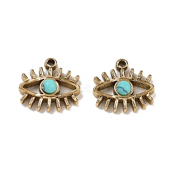 Ion Plating(IP) 304 Stainless Steel Pave Synthetic Turquoise Eye Charms, Real 18K Gold Plated, 12x13x4mm, Hole: 1.2mm(STAS-U014-06A-02)