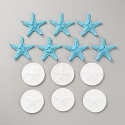 Opaque Resin Cabochons Kit, Starfish & Flat Round, White, Sky Blue, 49~51x47~54x7~12mm, 13pcs/set(RESI-WH0035-60)
