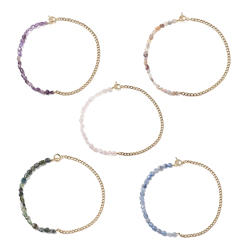 Mixed Natural Gemstone Beaded Necklaces, 304 Stainless Steel Cuban Chains Choker Necklace with Toggle Clasps for Women, 16~16-1/8 inch(40.6~41cm)