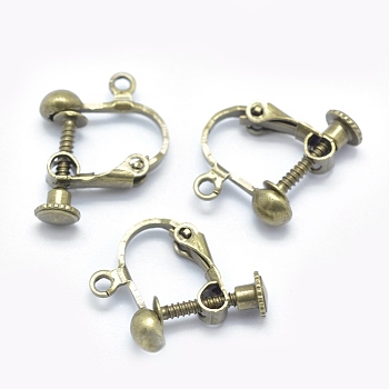 Brass Screw On Clip-on Earring Findings, Spiral Ear Clip, For Non-Pierced Ears, Nickel Free, Antique Bronze, 18x14x3mm, Hole: 1.6mm