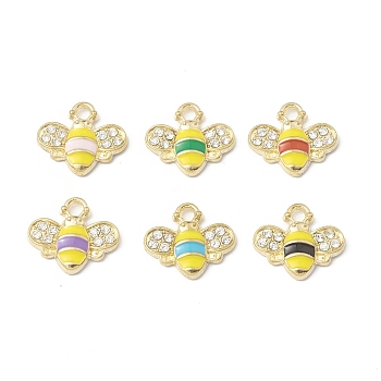 Golden Plated Alloy Enamel Charms, with Rhinestone, Bee Charm, Mixed Color, 12.5x14.5x2.5mm, Hole: 1.8mm