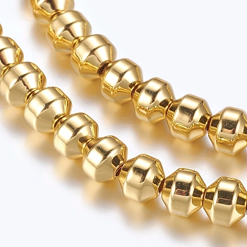 Non-magnetic Synthetic Hematite Beads Strands, Round, Ball, Golden Plated, 4.5x4mm, Hole: 1mm, about 99pcs/strand, 15.9 inch(40.5cm)