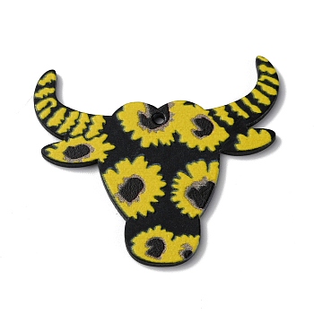 West Cowboy Style Printed Acrylic Pendants, Cattle Charm, Chrysanthemum Pattern, 37.5~38x43x2mm, Hole: 1.6mm