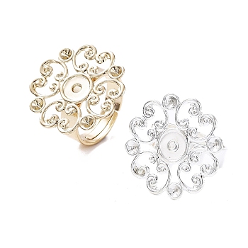 Flower Brass Adjustable Ring Findings, Round Bezel Cup Ring Settings, for Rhinestone, Mixed Color, Inner Diameter: 17.1~17.3mm, Tray: 6.5mm, Fit for 2.4mm