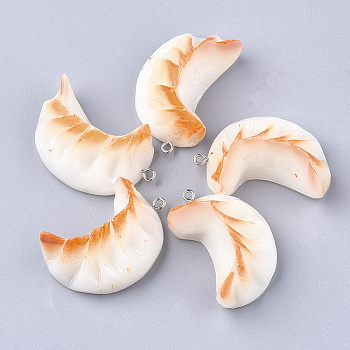 Resin Pendants, with Platinum Plated Iron Findings, Imitation Food, Dumplings, Dark Orange, 40~42x26x18~19mm, Hole: 2mm