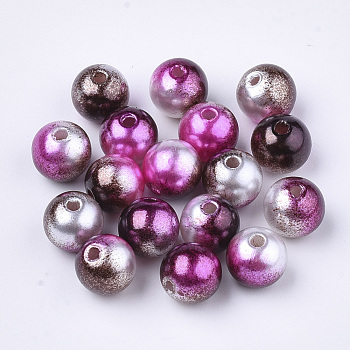 Rainbow ABS Plastic Imitation Pearl Beads, Gradient Mermaid Pearl Beads, Round, Coconut Brown, 5x4.5mm, Hole: 1.4mm, about 9000pcs/500g