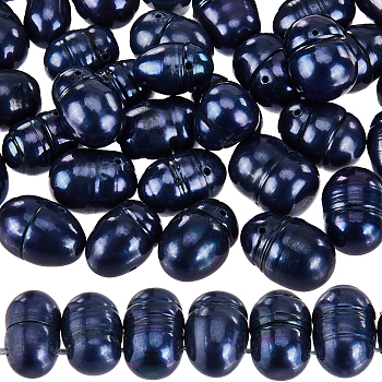 1 Strand Natural Cultured Freshwater Pearl Beads Strands, Dyed, Potato, Prussian Blue, 8.5~12.5x6~8.5mm, Hole: 0.5mm, about 56~58pcs/strand, 14.96~15.75 inch(38~40cm)