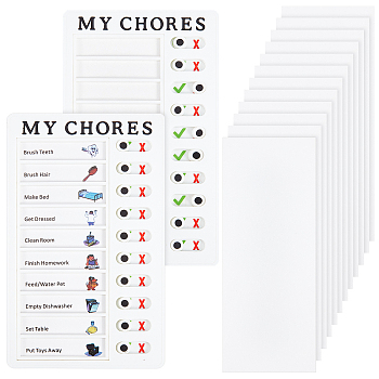 2 Sets Plastic My Chores Checklist Boards, Daily Schedule for Kids, with 10 Sheets Blank Refill Paper Cards, for Checking Items, Forming Good Habit, White, Board: 200x120x7mm, Card: 173x69~70x0.4~0.5mm