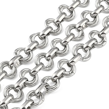 Tarnish Resistant 304 Stainless Steel Link Chain, Unwelded, with Spool, Stainless Steel Color, Stainless Steel Color, 13x8x3.5mm