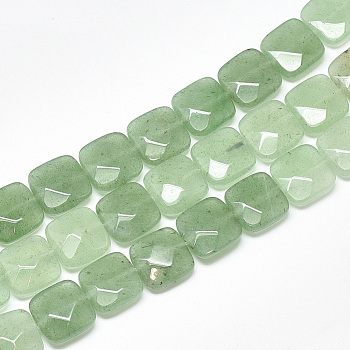 Natural Green Aventurine Beads Strands, Faceted, Square, 12x12x4.5~5mm, Hole: 1mm, about 17pcs/strand, 8.0''