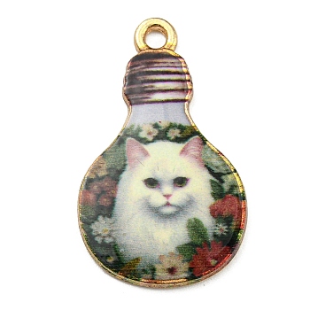 Alloy Pendant, Lead Free & Cadmium Free & Nickel Free, Lamp Bulb with Cat Shape, White, 28x17x1.5mm, Hole: 1.8mm