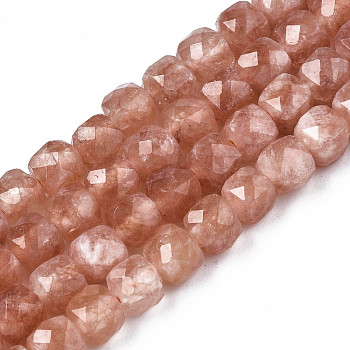 Natural Quartz Beads Strands, Dyed, Faceted, Cube, Dark Salmon, 5.5x6x6mm, Hole: 1mm, about 61~62pcs/Strand, 12.99 inch~13.19 inch(33cm~33.5cm)